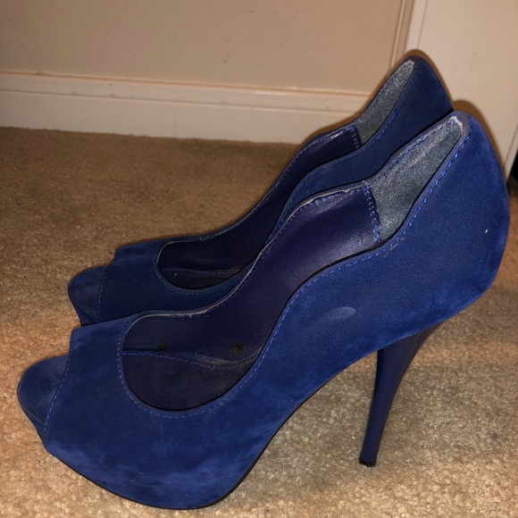 Qupid Blue Suede Stiletto Heels 8 - Picture 1 of 4